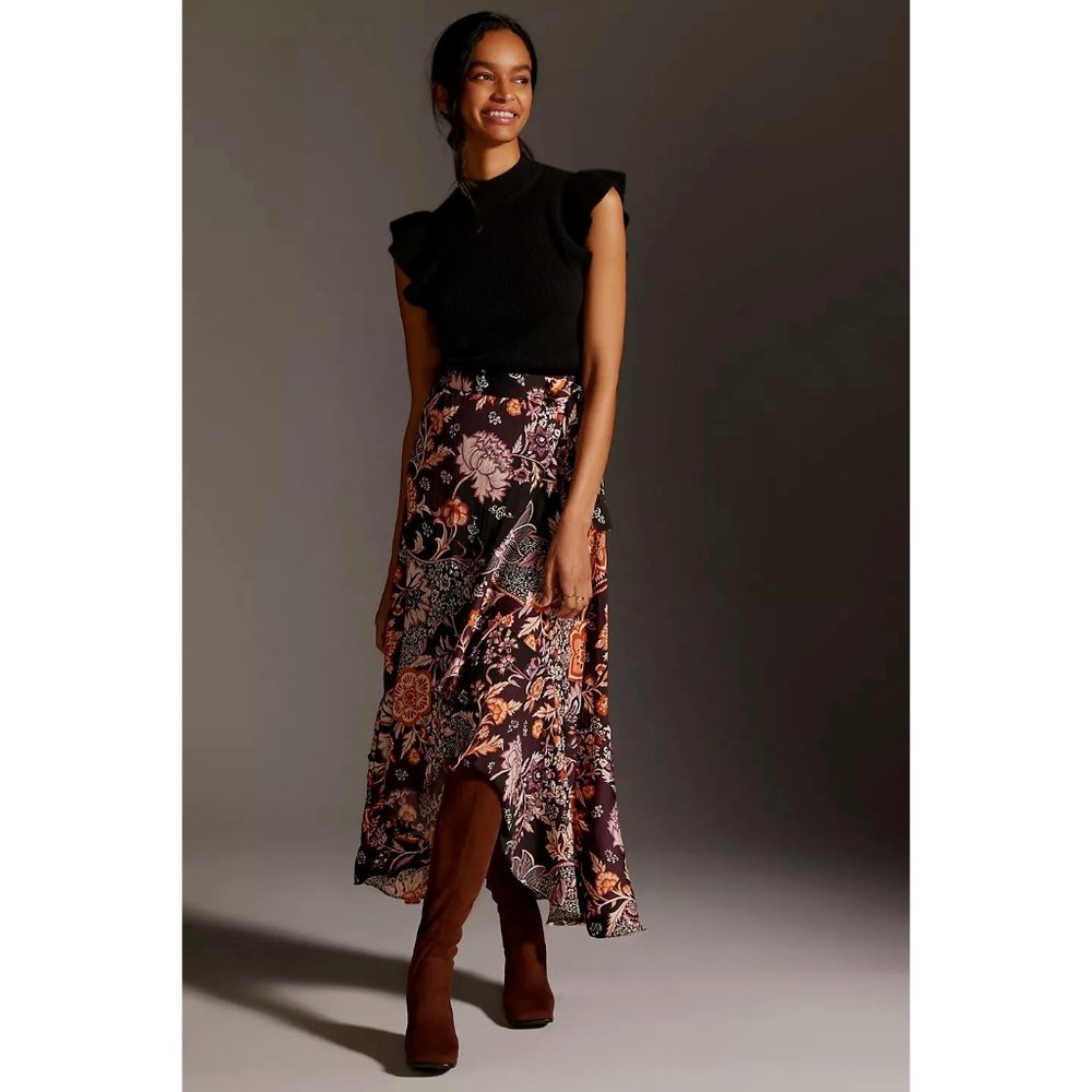 Anthropologie Maeve 1X NWT Ruffled Wrap Maxi Skirt Floral Ruffle Plus Size New - Picture 9 of 9